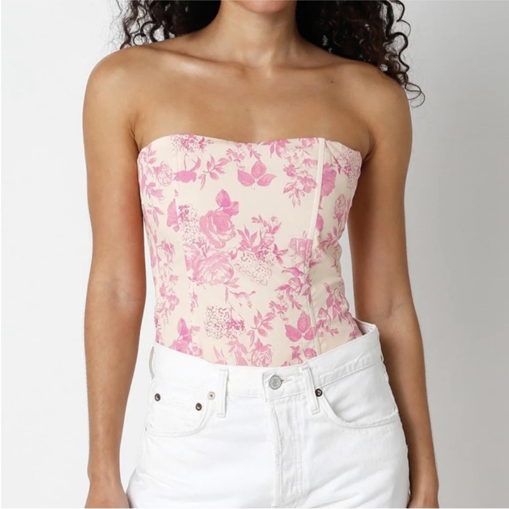 Olivaceous Pink Floral Strapless Corset Tube Top